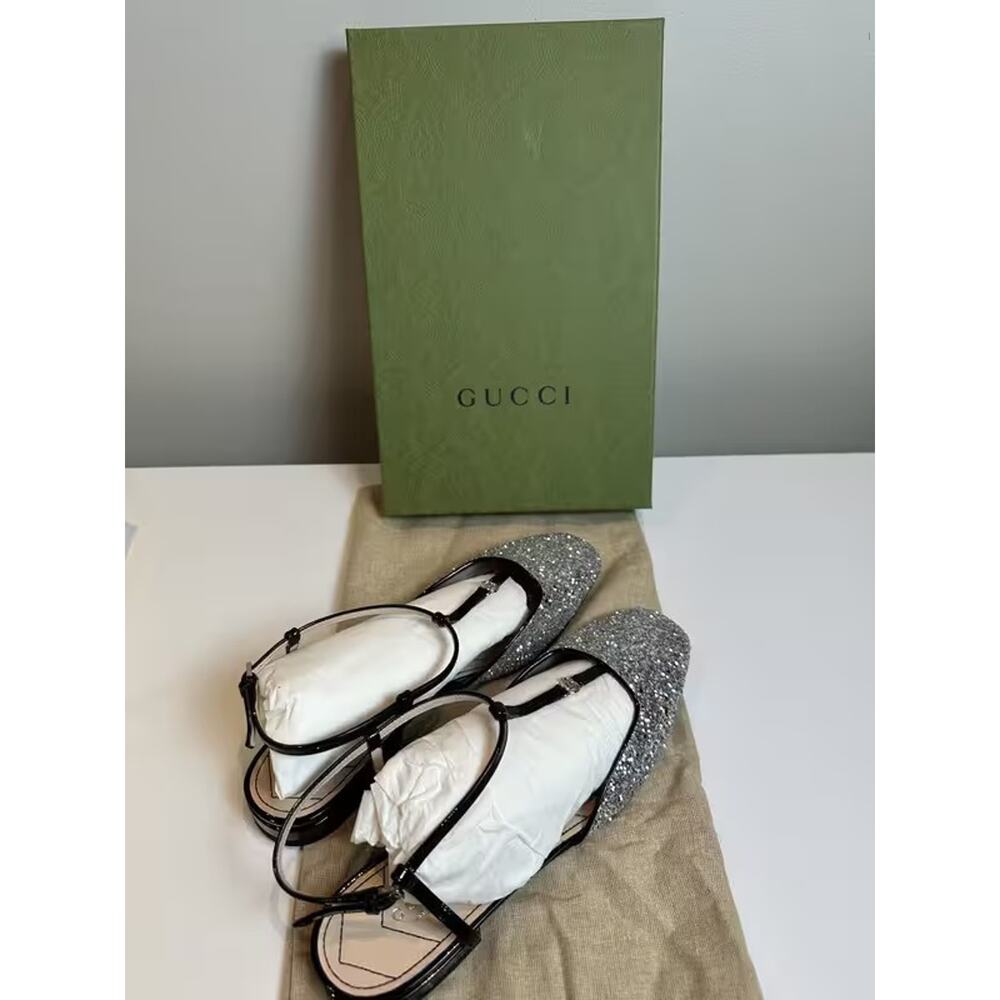 NIB Gucci Ballerina Flats Silver-Black 39.5